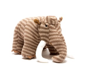 knitted brown woolly mammoth dinosaur toy suitable from birth